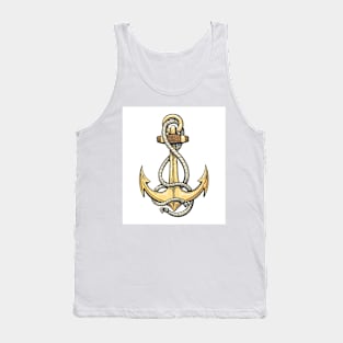 Vintage colorful anchor with Ropes drawn in Tattoo style. Tank Top